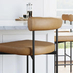 Tabouret de bar et chaise de salle à manger en métal mi-siècle Boucle marron/gris clair/or/crème avec dossier rembourré – De l'unité au lot de 6
