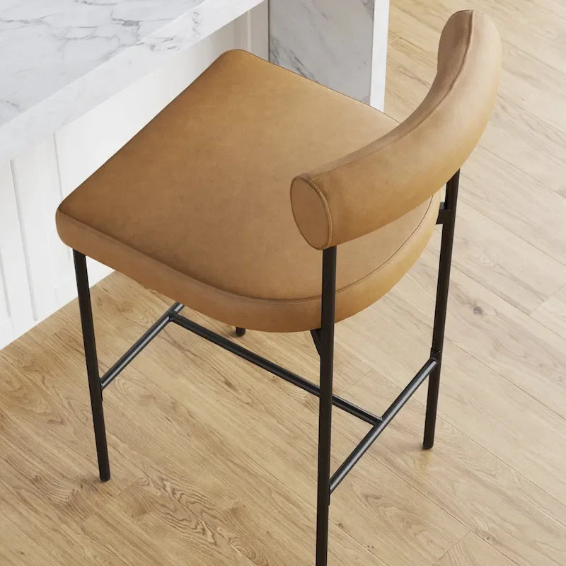 Tabouret de bar et chaise de salle à manger en métal mi-siècle Boucle marron/gris clair/or/crème avec dossier rembourré – De l'unité au lot de 6