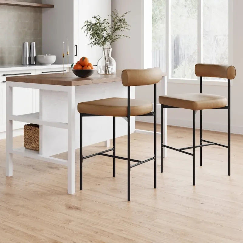 Tabouret de bar et chaise de salle à manger en métal mi-siècle Boucle marron/gris clair/or/crème avec dossier rembourré – De l'unité au lot de 6