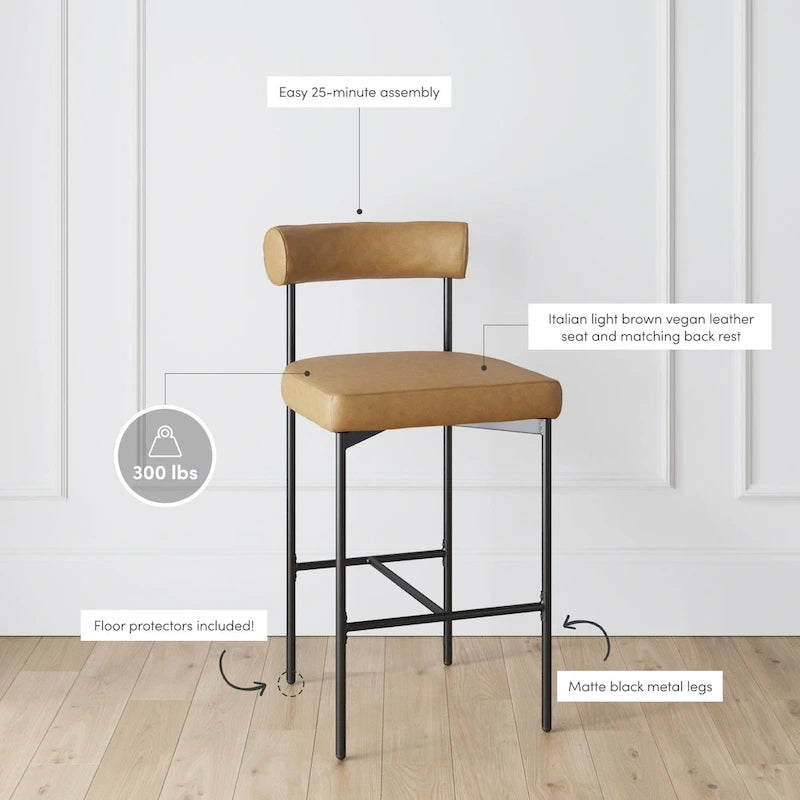 Tabouret de bar et chaise de salle à manger en métal mi-siècle Boucle marron/gris clair/or/crème avec dossier rembourré – De l'unité au lot de 6