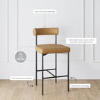 Tabouret de bar et chaise de salle à manger en métal mi-siècle Boucle marron/gris clair/or/crème avec dossier rembourré – De l'unité au lot de 6