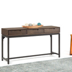 Console industrielle de style Mid-Century en bois marron noyer avec plateau et 3 tiroirs – 54" de large, 1 pièce