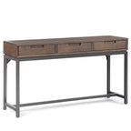 Console industrielle de style Mid-Century en bois marron noyer avec plateau et 3 tiroirs – 54" de large, 1 pièce