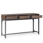 Console industrielle de style Mid-Century en bois marron noyer avec plateau et 3 tiroirs – 54" de large, 1 pièce