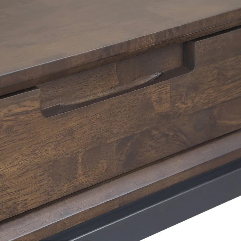 Console industrielle de style Mid-Century en bois marron noyer avec plateau et 3 tiroirs – 54" de large, 1 pièce