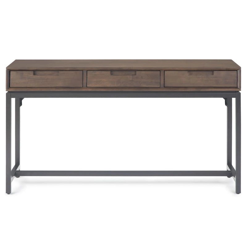 Console industrielle de style Mid-Century en bois marron noyer avec plateau et 3 tiroirs – 54" de large, 1 pièce