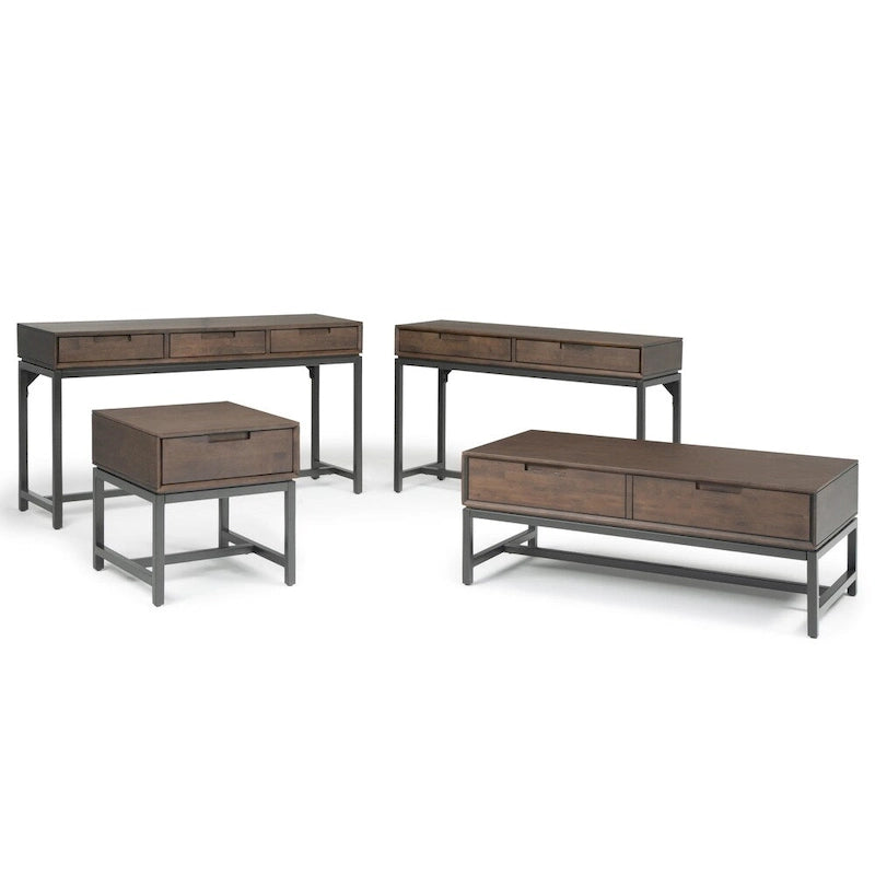 Console industrielle de style Mid-Century en bois marron noyer avec plateau et 3 tiroirs – 54" de large, 1 pièce
