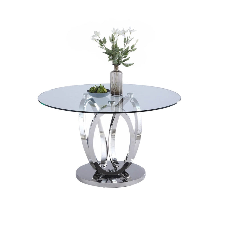 Table à manger ronde en verre trempé, Acier, 4 à 6 places