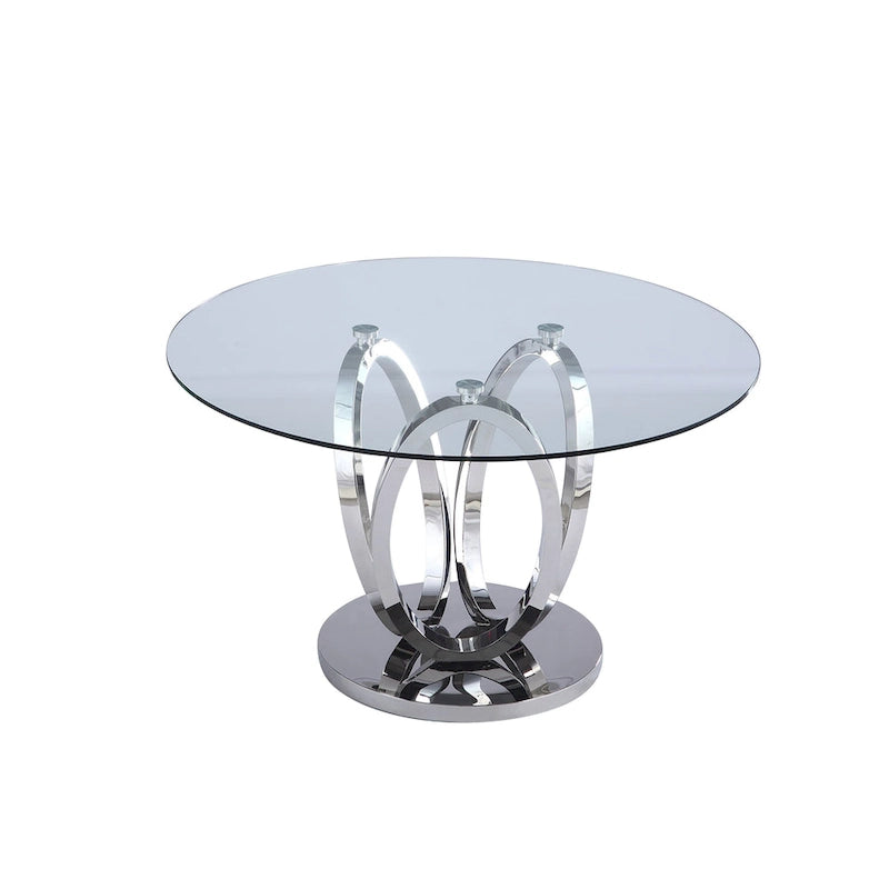 Table à manger ronde en verre trempé, Acier, 4 à 6 places