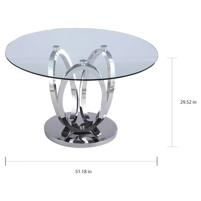 Table à manger ronde en verre trempé, Acier, 4 à 6 places