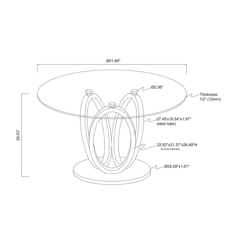 Table à manger ronde en verre trempé, Acier, 4 à 6 places