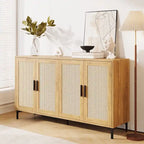Buffet en rotin bois et noir à 4 portes, style Mid-Century, montage par 1 personne