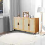 Buffet en rotin bois et noir à 4 portes, style Mid-Century, montage par 1 personne