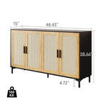 Buffet en rotin bois et noir à 4 portes, style Mid-Century, montage par 1 personne