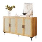 Buffet en rotin bois et noir à 4 portes, style Mid-Century, montage par 1 personne