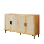 Buffet en rotin bois et noir à 4 portes, style Mid-Century, montage par 1 personne