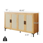 Buffet en rotin bois et noir à 4 portes, style Mid-Century, montage par 1 personne