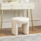 Pouffe rond blanc/beige, tissu Teddy, 1 personne