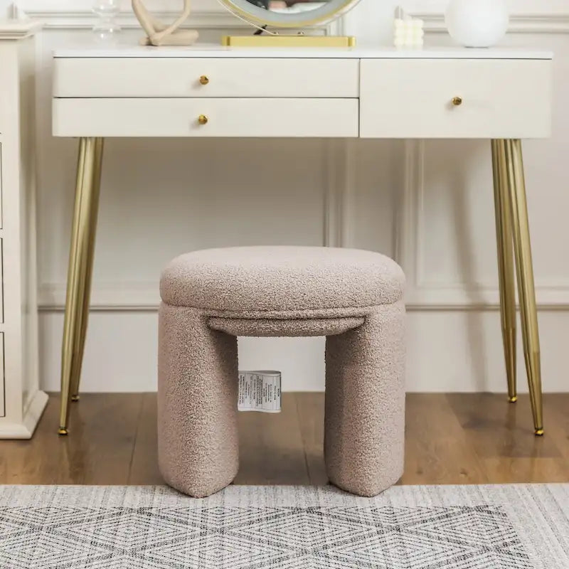 Pouffe rond blanc/beige, tissu Teddy, 1 personne