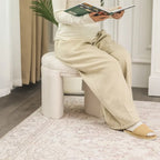 Pouffe rond blanc/beige, tissu Teddy, 1 personne