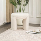 Pouffe rond blanc/beige, tissu Teddy, 1 personne