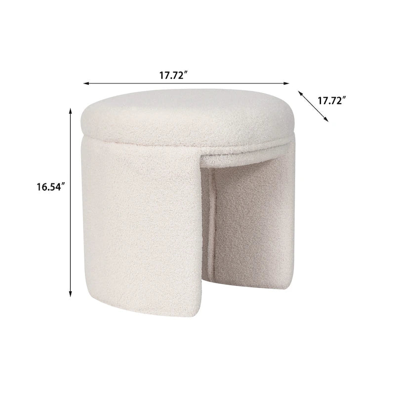 Pouffe rond blanc/beige, tissu Teddy, 1 personne