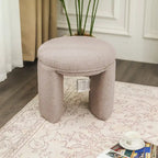 Pouffe rond blanc/beige, tissu Teddy, 1 personne