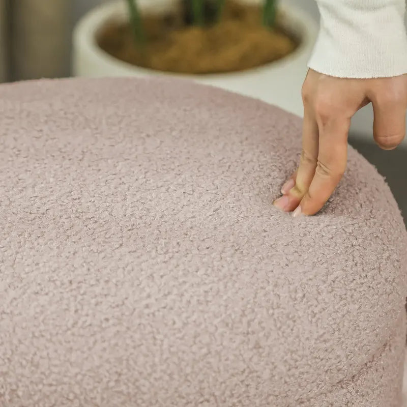 Pouffe rond blanc/beige, tissu Teddy, 1 personne