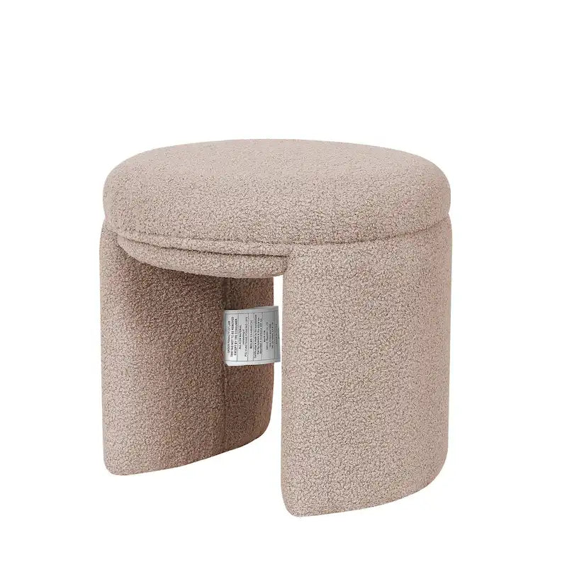 Pouffe rond blanc/beige, tissu Teddy, 1 personne