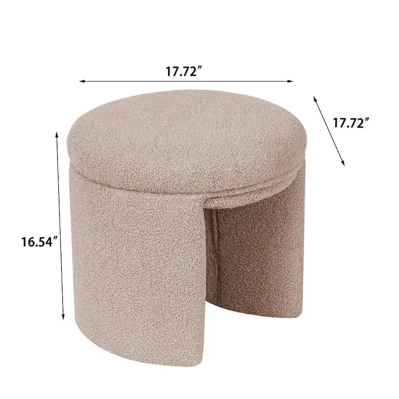Pouffe rond blanc/beige, tissu Teddy, 1 personne