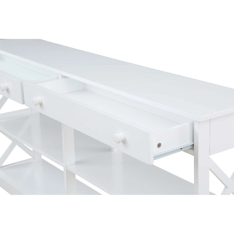 Console de 152 cm avec 2 tiroirs et 3 étagères – Blanc / Noir / Espresso / Gris
