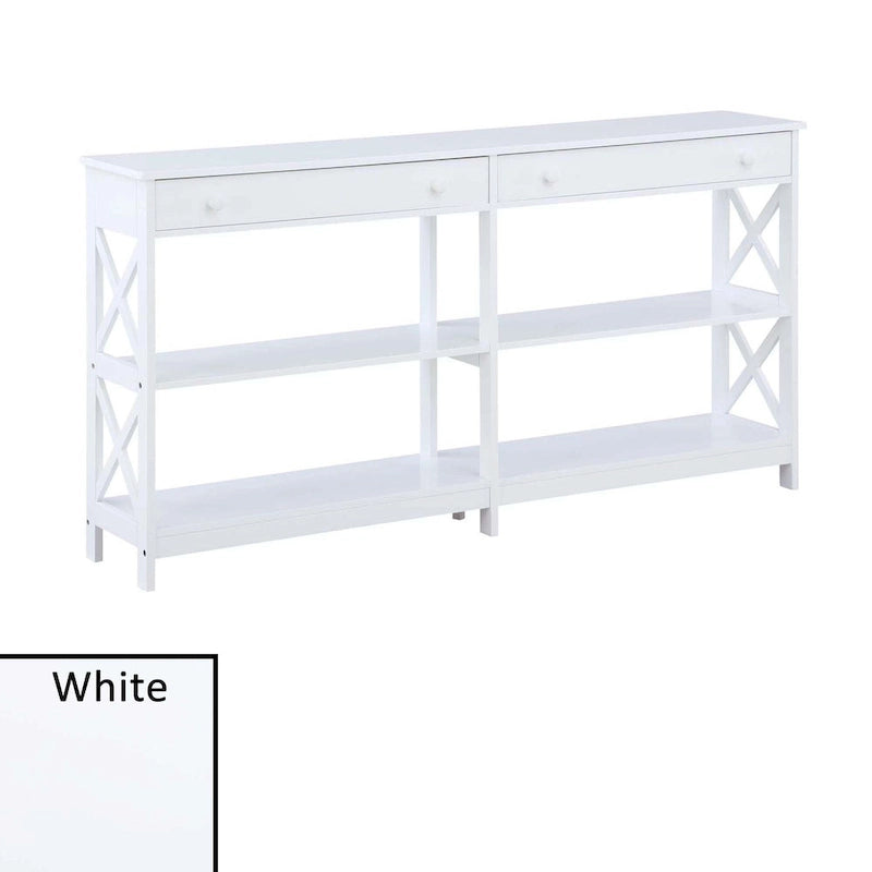 Console de 152 cm avec 2 tiroirs et 3 étagères – Blanc / Noir / Espresso / Gris
