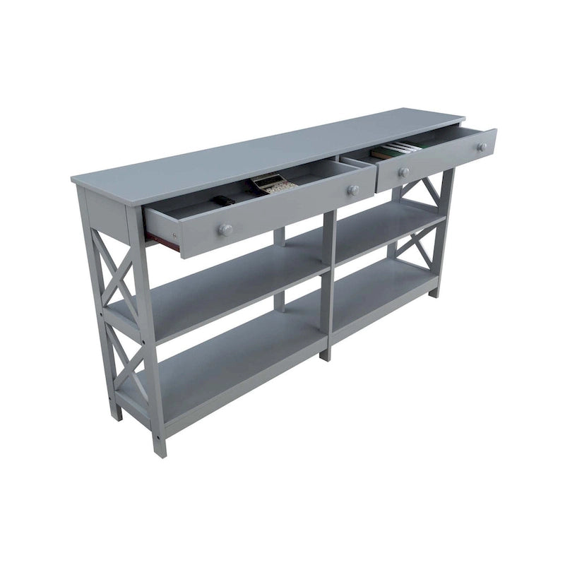 Console de 152 cm avec 2 tiroirs et 3 étagères – Blanc / Noir / Espresso / Gris