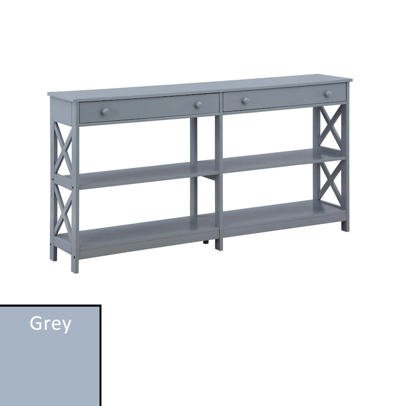 Console de 152 cm avec 2 tiroirs et 3 étagères – Blanc / Noir / Espresso / Gris