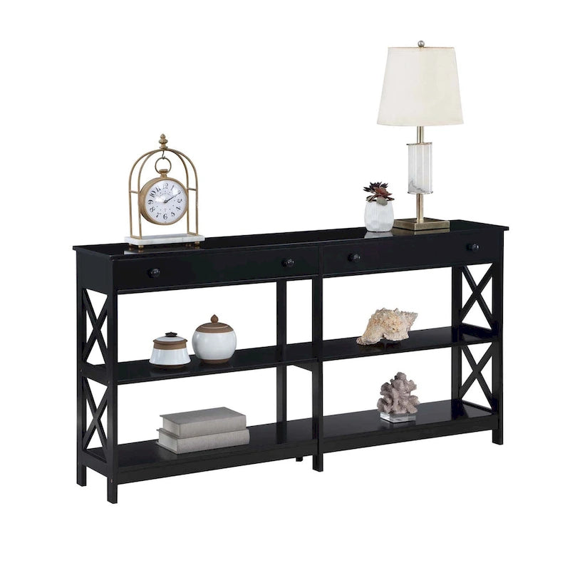 Console de 152 cm avec 2 tiroirs et 3 étagères – Blanc / Noir / Espresso / Gris
