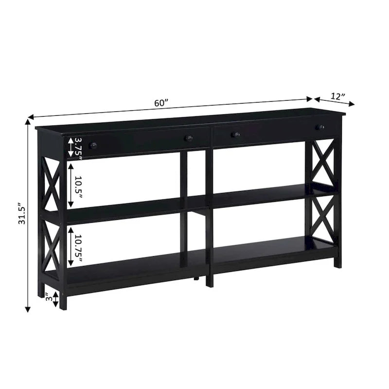 Console de 152 cm avec 2 tiroirs et 3 étagères – Blanc / Noir / Espresso / Gris