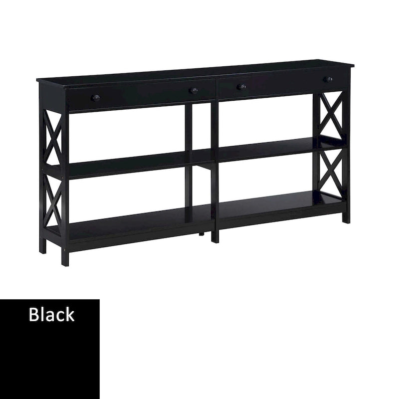 Console de 152 cm avec 2 tiroirs et 3 étagères – Blanc / Noir / Espresso / Gris
