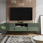 Meuble TV 60", Meuble multimédia à 3 tiroirs, Vert sauge/Indigo/Blanc/Gris, Montage par 1 personne