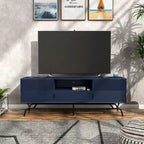 Meuble TV 60", Meuble multimédia à 3 tiroirs, Vert sauge/Indigo/Blanc/Gris, Montage par 1 personne