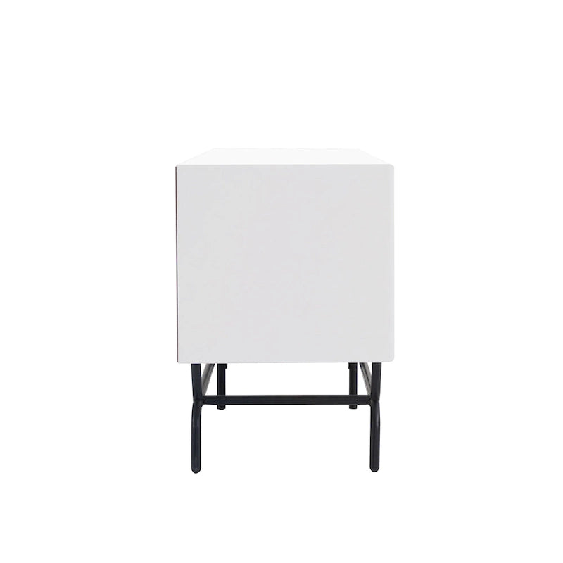 Meuble TV 60", Meuble multimédia à 3 tiroirs, Vert sauge/Indigo/Blanc/Gris, Montage par 1 personne