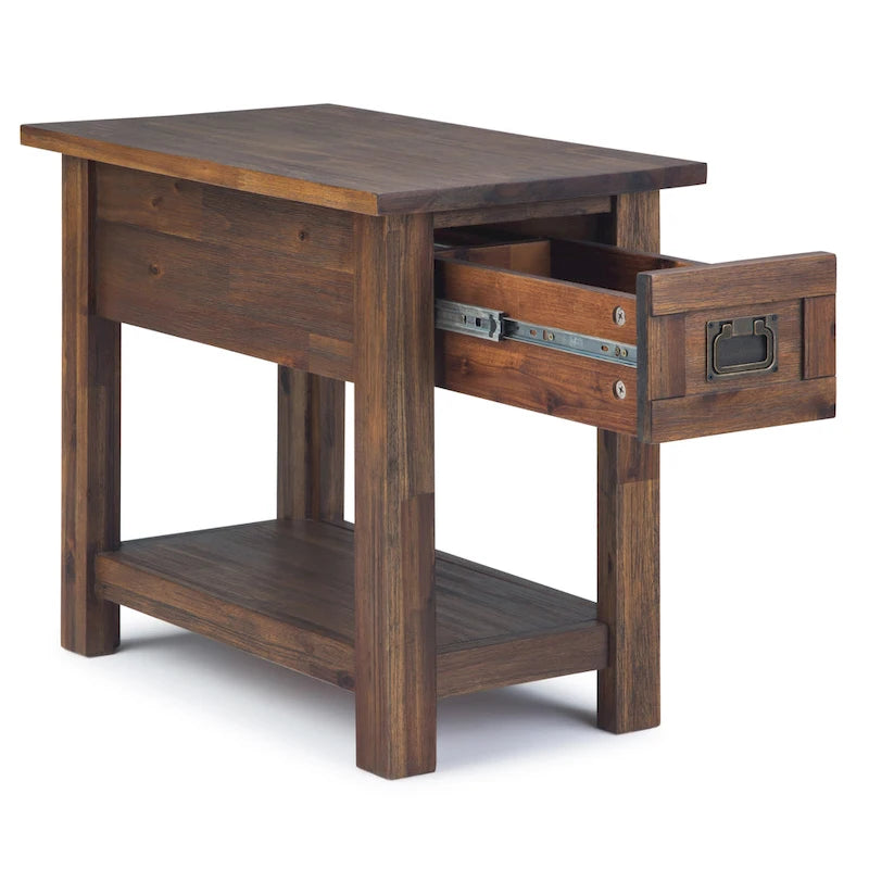 Table d'appoint étroite rustique avec tiroir, en bois d'acacia massif, 3 couleurs – 35,5 cm (l) x 61 cm (P) x 51 cm (H)