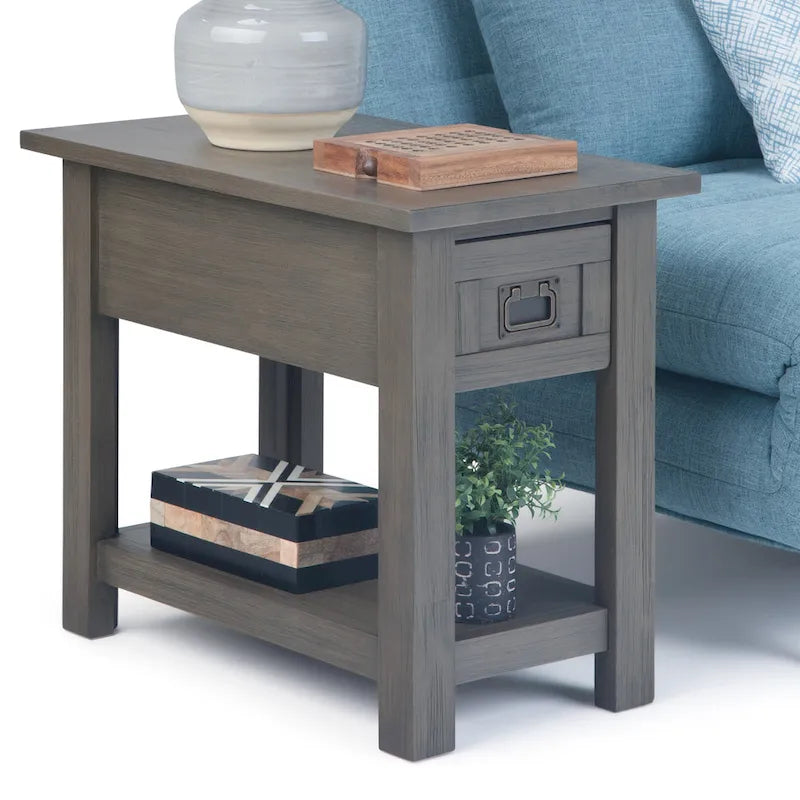 Table d'appoint étroite rustique avec tiroir, en bois d'acacia massif, 3 couleurs – 35,5 cm (l) x 61 cm (P) x 51 cm (H)