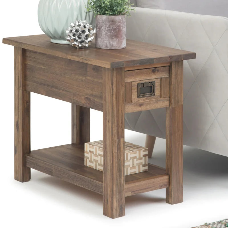 Table d'appoint étroite rustique avec tiroir, en bois d'acacia massif, 3 couleurs – 35,5 cm (l) x 61 cm (P) x 51 cm (H)