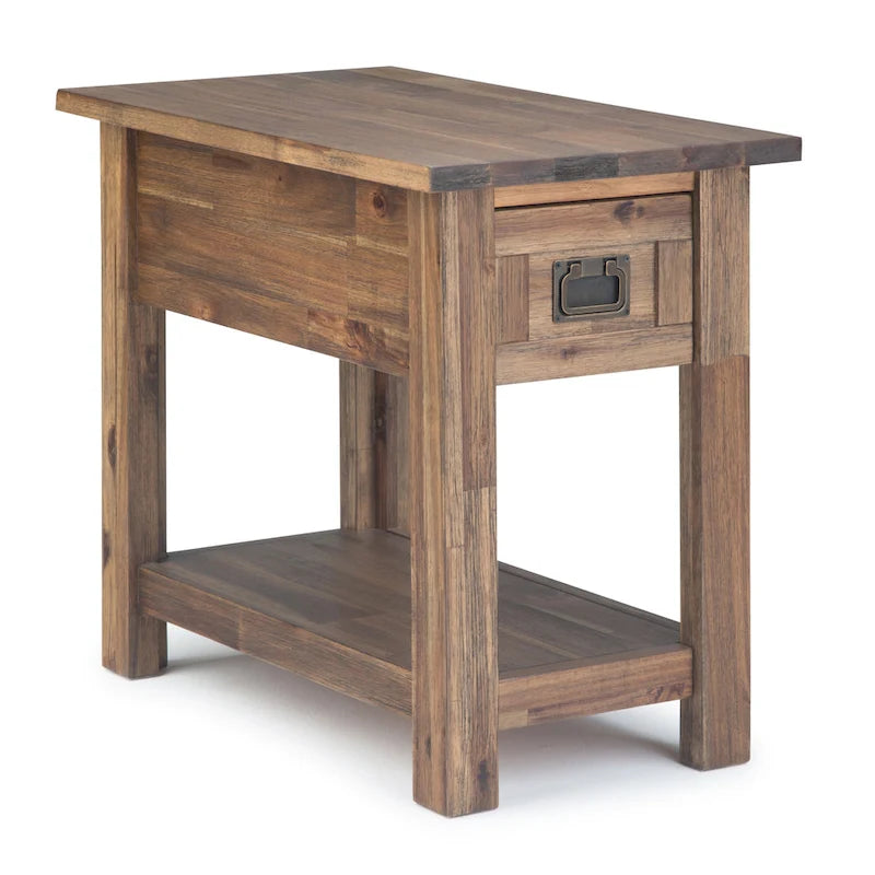 Table d'appoint étroite rustique avec tiroir, en bois d'acacia massif, 3 couleurs – 35,5 cm (l) x 61 cm (P) x 51 cm (H)