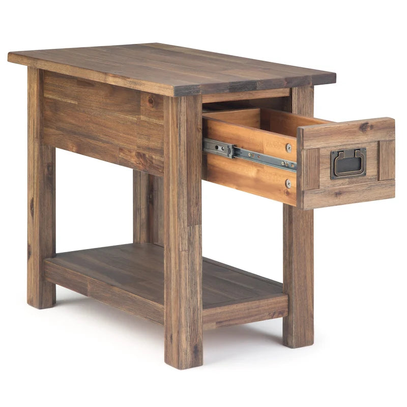 Table d'appoint étroite rustique avec tiroir, en bois d'acacia massif, 3 couleurs – 35,5 cm (l) x 61 cm (P) x 51 cm (H)