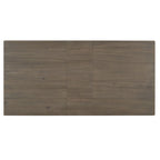 Ensemble table de salle à manger extensible en bois naturel, lavé et marron/blanc, avec 6 chaises, pouvant accueillir jusqu'à 8 personnes.