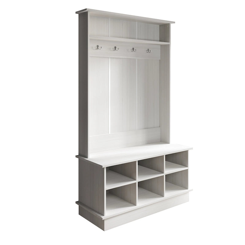 Meuble d'entrée avec banc et patères, gris clair / marron / noir / blanc / gris foncé