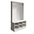 Meuble d'entrée avec banc et patères, gris clair / marron / noir / blanc / gris foncé