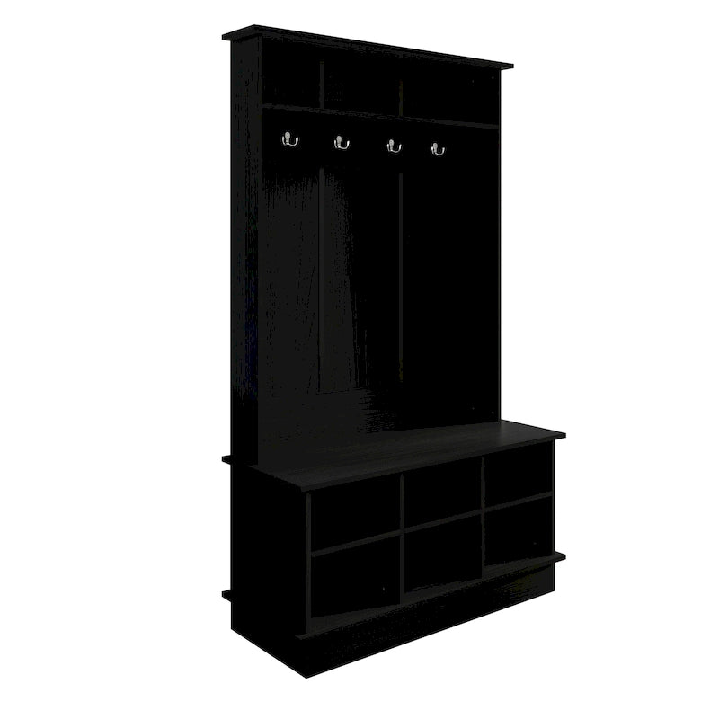 Meuble d'entrée avec banc et patères, gris clair / marron / noir / blanc / gris foncé
