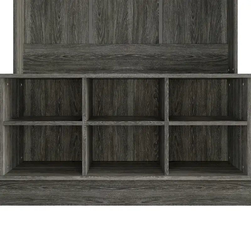 Meuble d'entrée avec banc et patères, gris clair / marron / noir / blanc / gris foncé